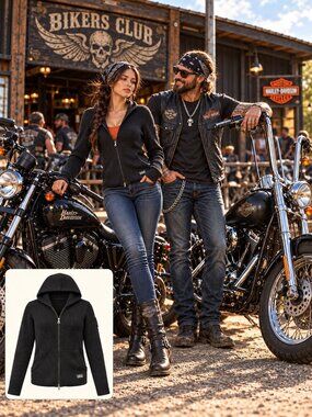 Harley-Davidson Women's Ribbed Knit Zip-Up Hooded Sweater Medium